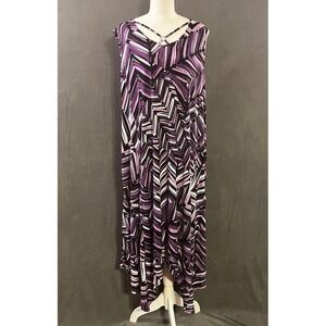 AnyWear by Catherines Purple Geometric Chevron Maxi Dress 1X 18/20W Handkerchief